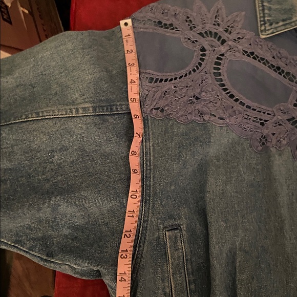 TOGETHER brand, lacy denim jacket in size Missy large. Trendy retro chic. - Picture 10 of 11